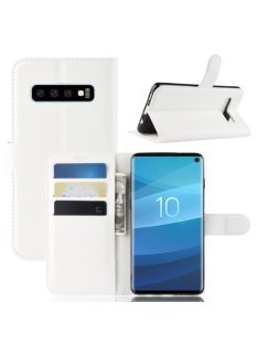   Samsung Galaxy S10 Notesz Tok Business Series Kitámasztható Bankkártyatartóval Fehér