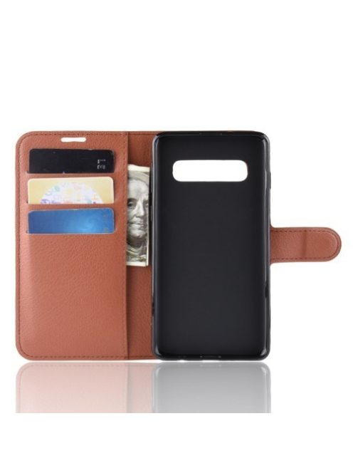Samsung Galaxy S10 Notesz Tok Business Series Kitámasztható Bankkártyatartóval Barna
