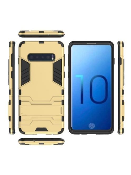 Samsung Galaxy S10 2in1 Tok Ütésálló - Kitámasztható TPU Hybrid Arany