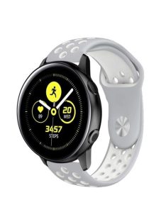   Samsung Galaxy Watch Active Óraszíj - Pótszíj SM-R500 Szilikon Hollow Style Lyukacsos Szürke/Fehér