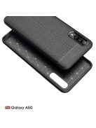 Samsung Galaxy A50 Szilikon Tok Bőrmintázattal TPU Prémium Fekete