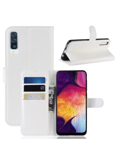 Samsung Galaxy A50 Notesz Tok Business Series Kitámasztható Bankkártyatartóval Fehér