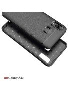 Samsung Galaxy A40 Szilikon Tok Bőrmintázattal TPU Prémium Fekete