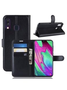   Samsung Galaxy A40 Notesz Tok Business Series Kitámasztható Bankkártyatartóval Fekete