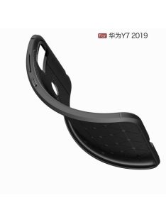   Huawei Y7 (2019) Szilikon Tok Bőrmintázattal TPU Prémium Fekete