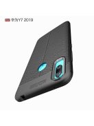 Huawei Y7 (2019) Szilikon Tok Bőrmintázattal TPU Prémium Fekete