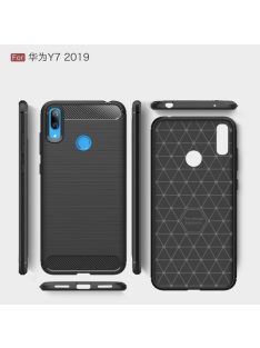   Huawei Y7 (2019) Szilikon Tok Ütésállókivitel Karbon Mintázattal Fekete