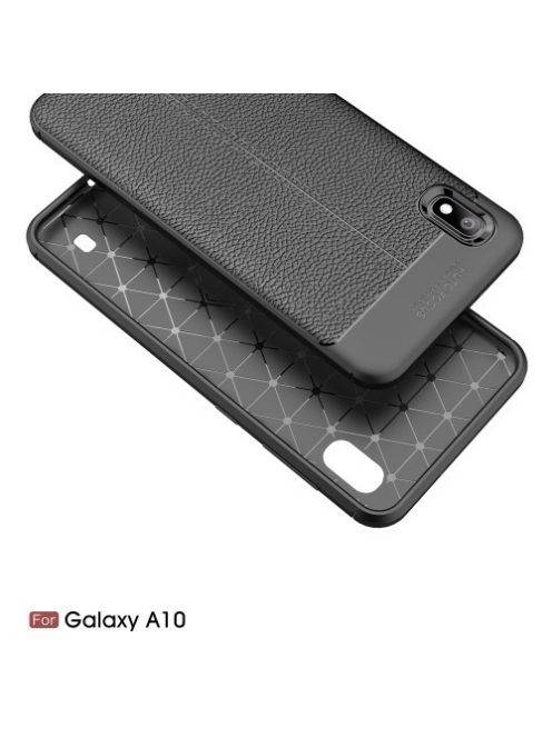 Samsung Galaxy A10 Szilikon Tok Bőrmintázattal TPU Prémium Fekete