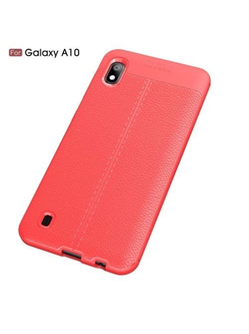 Samsung Galaxy A10 Szilikon Tok Bőrmintázattal TPU Prémium Piros