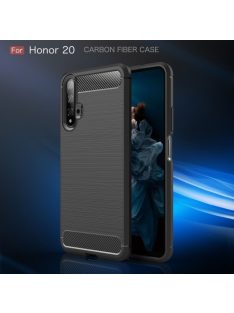   Huawei Honor 20 Szilikon Tok Ütésállókivitel Karbon Mintázattal Fekete