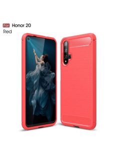   Huawei Honor 20 Szilikon Tok Ütésállókivitel Karbon Mintázattal Piros
