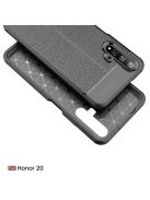 Huawei Honor 20 Szilikon Tok Bőrmintázattal TPU Prémium Fekete