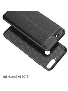 Huawei Y6 2018 Szilikon Tok Bőrmintázattal TPU Prémium Fekete