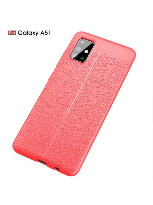 RMPACK Samsung Galaxy A51 Szilikon Tok Bőrmintázattal TPU Prémium Piros