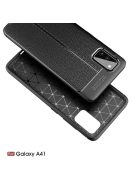 RMPACK Samsung Galaxy A41 Szilikon Tok Bőrmintázattal TPU Prémium Fekete