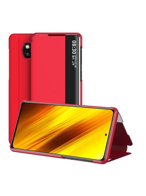 RMPACK Xiaomi Poco X3 Notesz Tok View Window Kitámasztható Piros