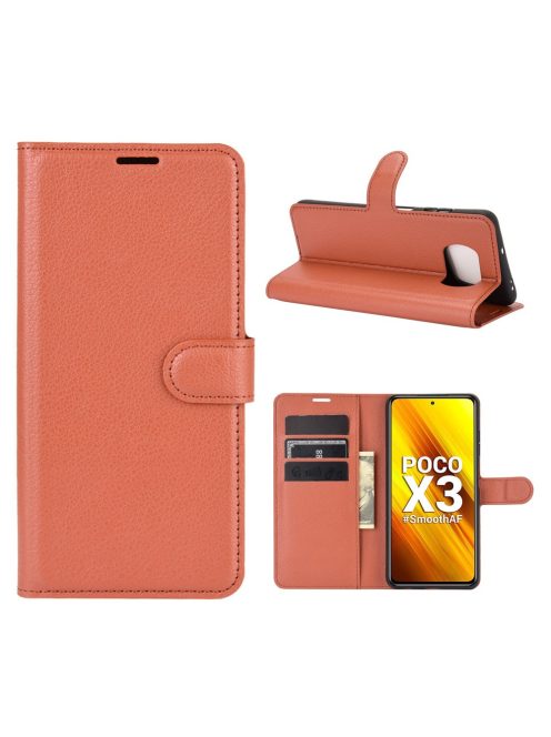 RMPACK Xiaomi Poco X3 Notesz Tok Business Series Kitámasztható Bankkártyatartóval Barna