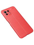 RMPACK Xiaomi Mi 11 Lite 4G/5G Szilikon Tok Bőrmintázattal TPU Prémium Piros