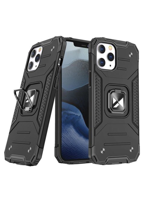 iPhone 13 6.1' Tok Ring Armor Gyűrűs Tok Kickstand Tough Rugged Kitámasztható Fekete