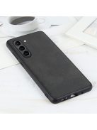 RMPACK Samsung Galaxy S21 FE Tok Műanyag Védőtok Bőrhatású Leather Coated Style Fekete