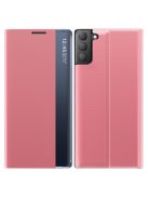 RMPACK Samsung Galaxy S21 FE Notesz Tok ELEGANT Style Ablakos View Window Series Kitámasztható Rózsaszín