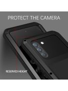 RMPACK Samsung Galaxy S21 FE Ütésálló Tok LOVE MEI Shockproof Csepp-Por Álló Fémkeret+Képernyővédő Üveg Fekete
