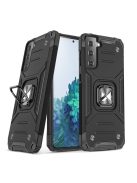 R-PROTECT Samsung Galaxy S21 FE Ütésálló Tok 2in1 Hybrid Armor Kitámasztható Ring Style Fekete