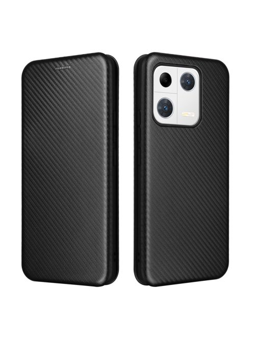 RMPACK Xiaomi 13 Pro Notesz Tok Karbon Mintázattal - Kitámasztható Carbon Style Series Fekete