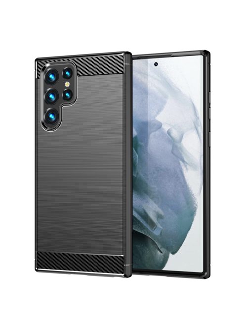 RMPACK Samsung Galaxy S23 Ultra Szilikon Tok Ütésállókivitel Karbon Mintázattal Fekete