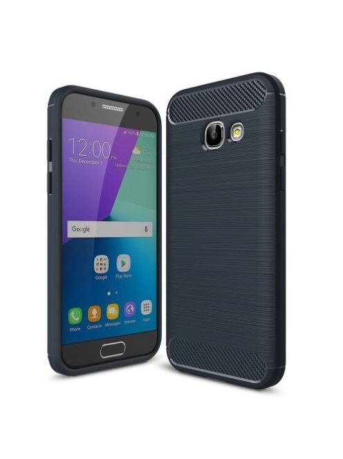 Samsung Galaxy A3 (2017) Karbon - Szálcsiszolt Mintás Szilikon Tok Ütésálló Kivitel Sötétkék