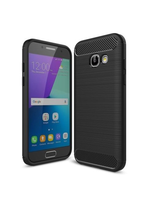 Samsung Galaxy A3 (2017) Karbon - Szálcsiszolt Mintás Szilikon Tok Ütésálló Kivitel Fekete
