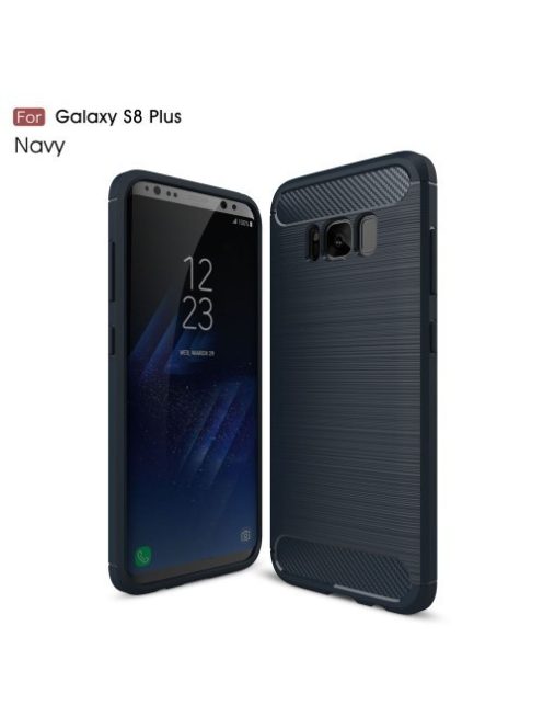 Samsung Galaxy S8+ / S8 Plus Karbon - Szálcsiszolt Mintás Szilikon Tok Ütésálló Kivitel Sötétkék