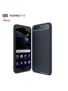   Huawei P10 Karbon - Szálcsiszolt Mintás Szilikon Tok Ütésálló Kivitel Sötétkék