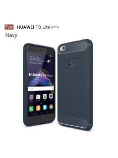   Huawei P9 Lite (2017) / Huawei P8 Lite (2017) Karbon - Szálcsiszolt Mintás Szilikon Tok Ütésálló Kivitel Sötétkék