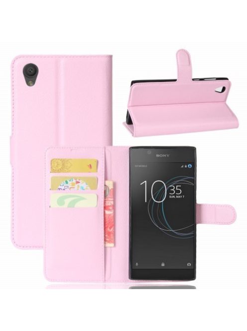 Sony Xperia L1 Kitámasztható Notesz Tok Bankkártytartóval Rózsaszín