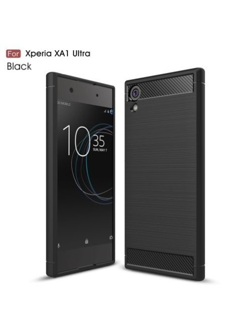 Sony Xperia XA1 Ultra Szilikon Tok Szálcsiszolt Ütésálló Kivitel Fekete