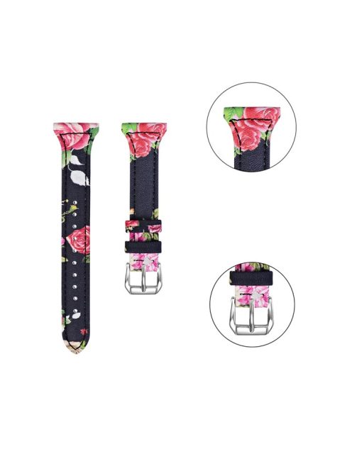 18mm Flower Pattern Genuine Leather Coated Smart Watch Replacement Band for Xiaomi Mi Watch - Style A