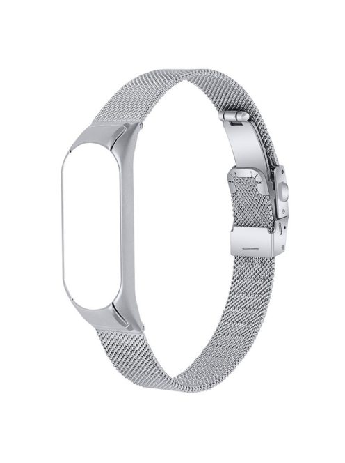 Adjustable Tortoise Back Buckle Milanese Stainless Steel Replacement Watch Strap for Xiaomi Mi Band 5 - Silver Pink