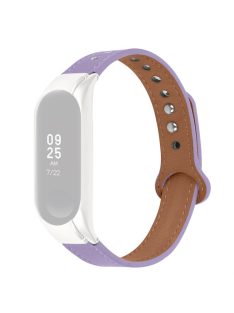   Adjustable Wrist Band for Xiaomi Mi Band 7 Top Layer Cowhide Replacement Strap with Double Rivet, Black Watch Case - Light Purple