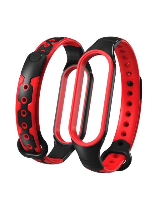 Bi-color Silicone Smart Watch Band Bracelet Wrist Strap Replacement for Xiaomi Mi Band 6 - Black/Red