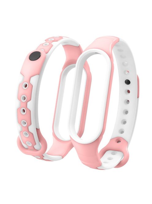 Bi-color Silicone Smart Watch Band Bracelet Wrist Strap Replacement for Xiaomi Mi Band 6 - Pink/White