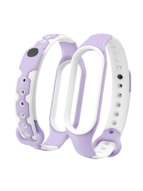 Bi-color Silicone Smart Watch Band Bracelet Wrist Strap Replacement for Xiaomi Mi Band 6 - White/Purple