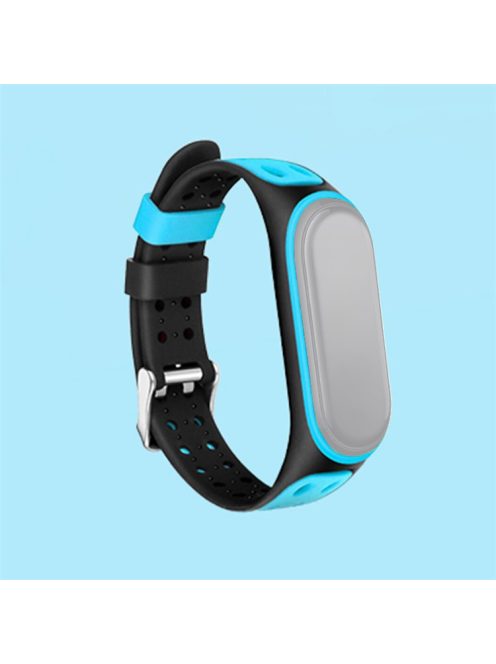 Bi-color Silicone Watch Band Replacement Strap for Xiaomi Mi Band 5/6/7 - Black/Blue