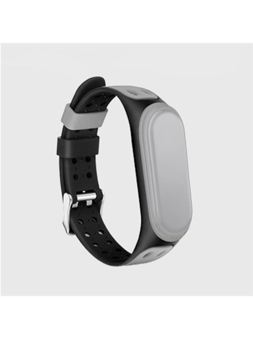 Bi-color Silicone Watch Band Replacement Strap for Xiaomi Mi Band 5/6/7 - Black/Grey