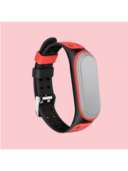 Bi-color Silicone Watch Band Replacement Strap for Xiaomi Mi Band 5/6/7 - Black/Red