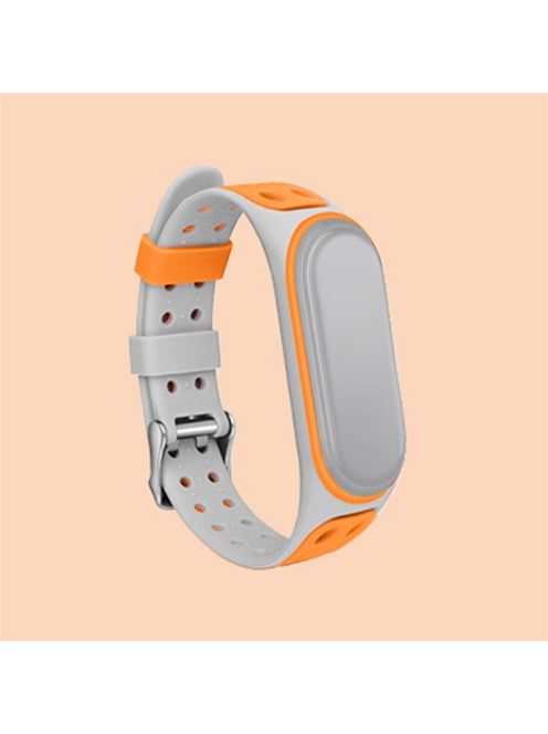 Bi-color Silicone Watch Band Replacement Strap for Xiaomi Mi Band 5/6/7 - Grey/Orange