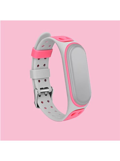 Bi-color Silicone Watch Band Replacement Strap for Xiaomi Mi Band 5/6/7 - Grey/Pink