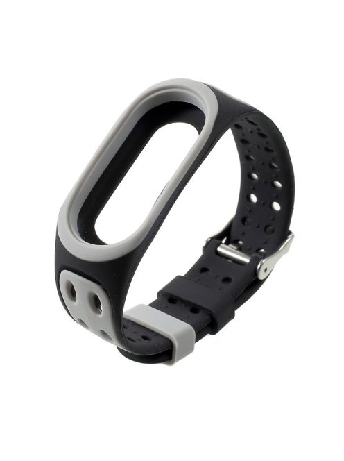 Breathable Bi-color Silicone Watch Wrist Band Strap for Xiaomi Mi Smart Band 4 / Mi Band 3 - Grey / Black