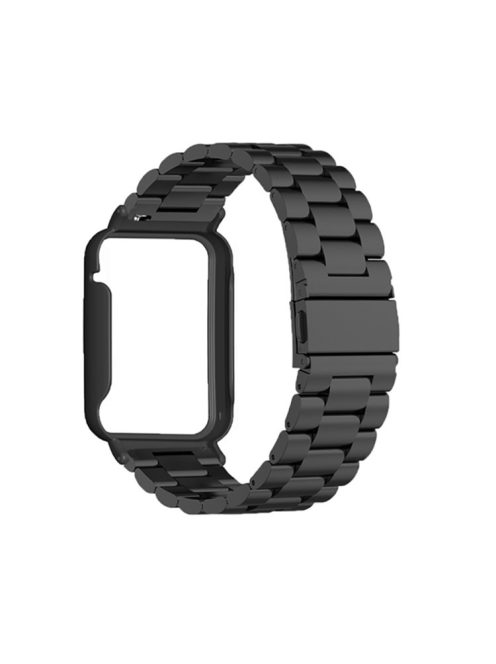 Classic Metal Watchband for Xiaomi Mi Band 7 Pro Replacement Watch Strap with Watch Case Cover - Black