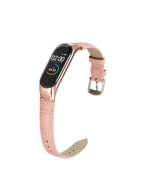 Crocodile Texture Genuine Leather Watch Strap for Xiaomi Mi Band 3 / Mi Smart Band 4 - Pink